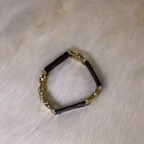 Vintage Burberry Black Leather Silver and Gold Link Bracelet Stamped - Picture 3 of 13